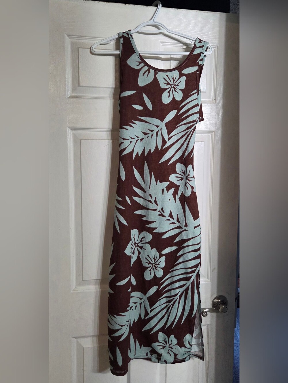 Roxy Brown and Light Blue Tropical Maxi Dress